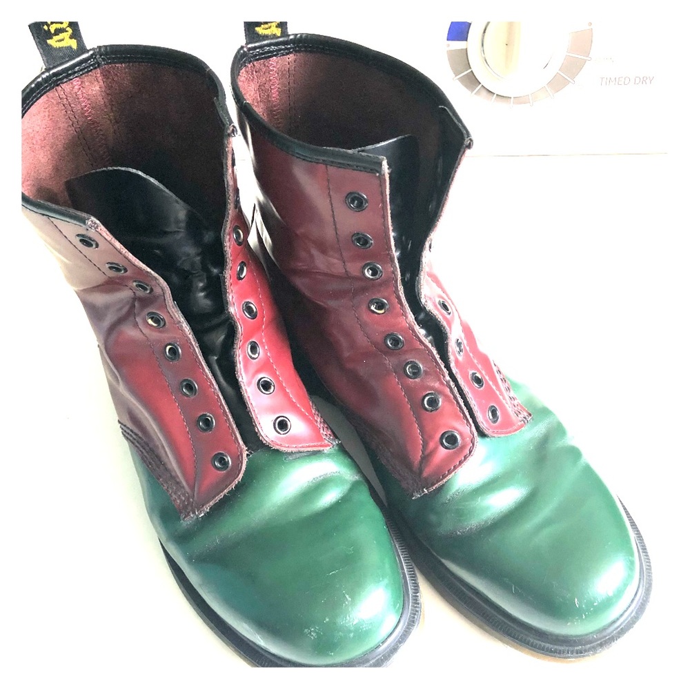 Dr Martens Red Green Yellow Leather Boots